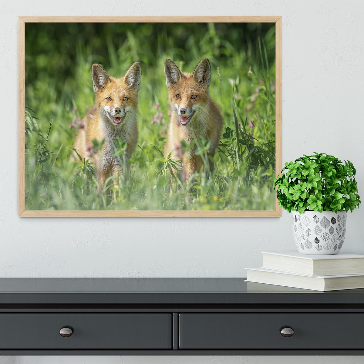 Foxes In Sprint Framed Print - Canvas Art Rocks - 4