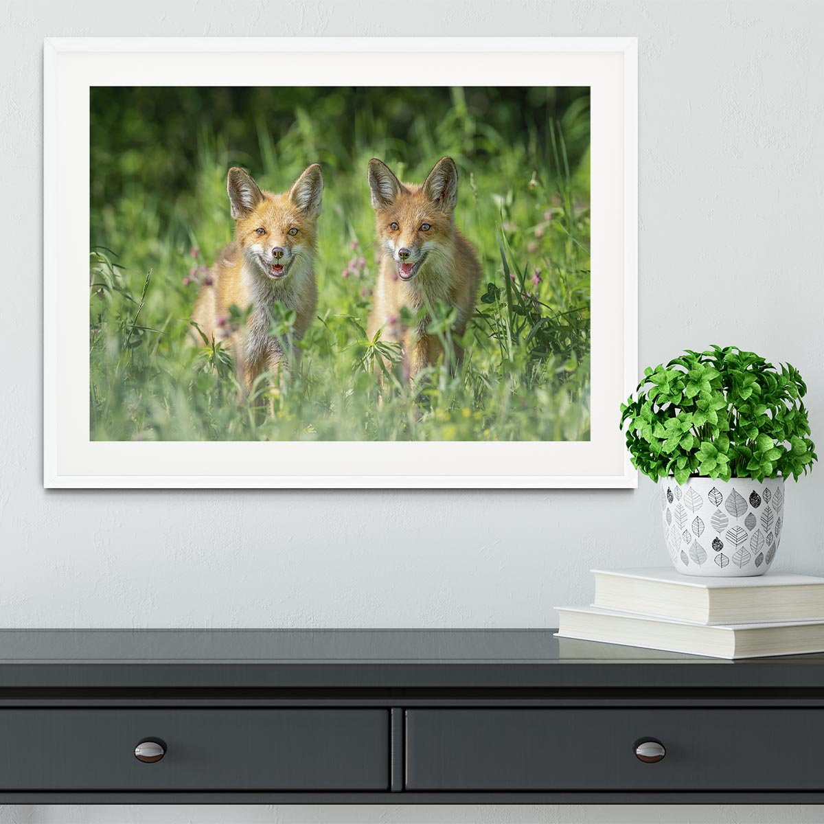 Foxes In Sprint Framed Print - Canvas Art Rocks - 5