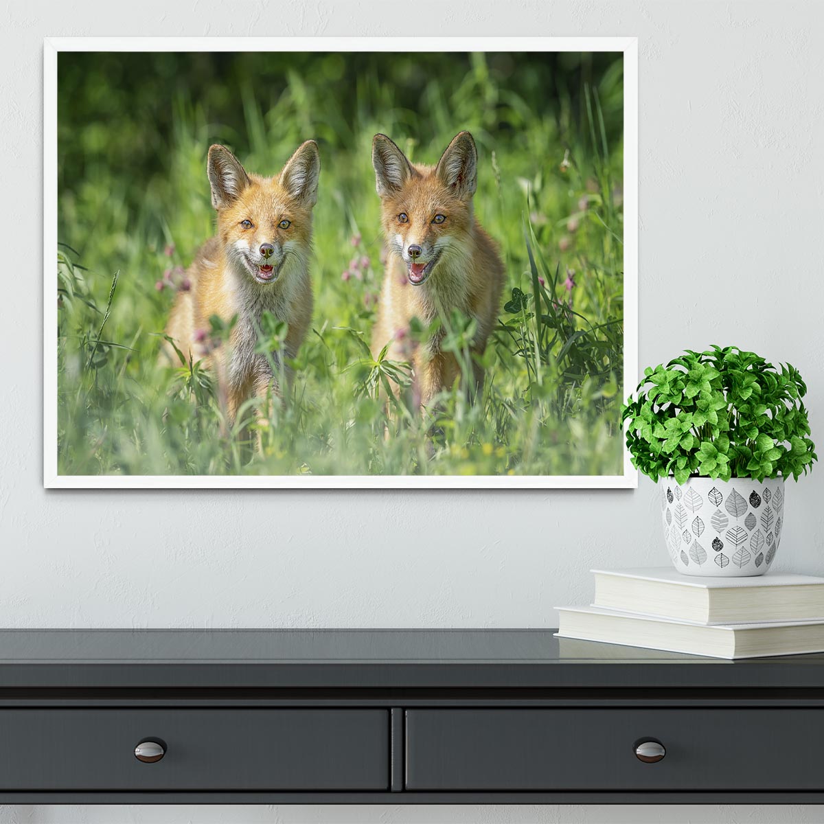 Foxes In Sprint Framed Print - Canvas Art Rocks -6