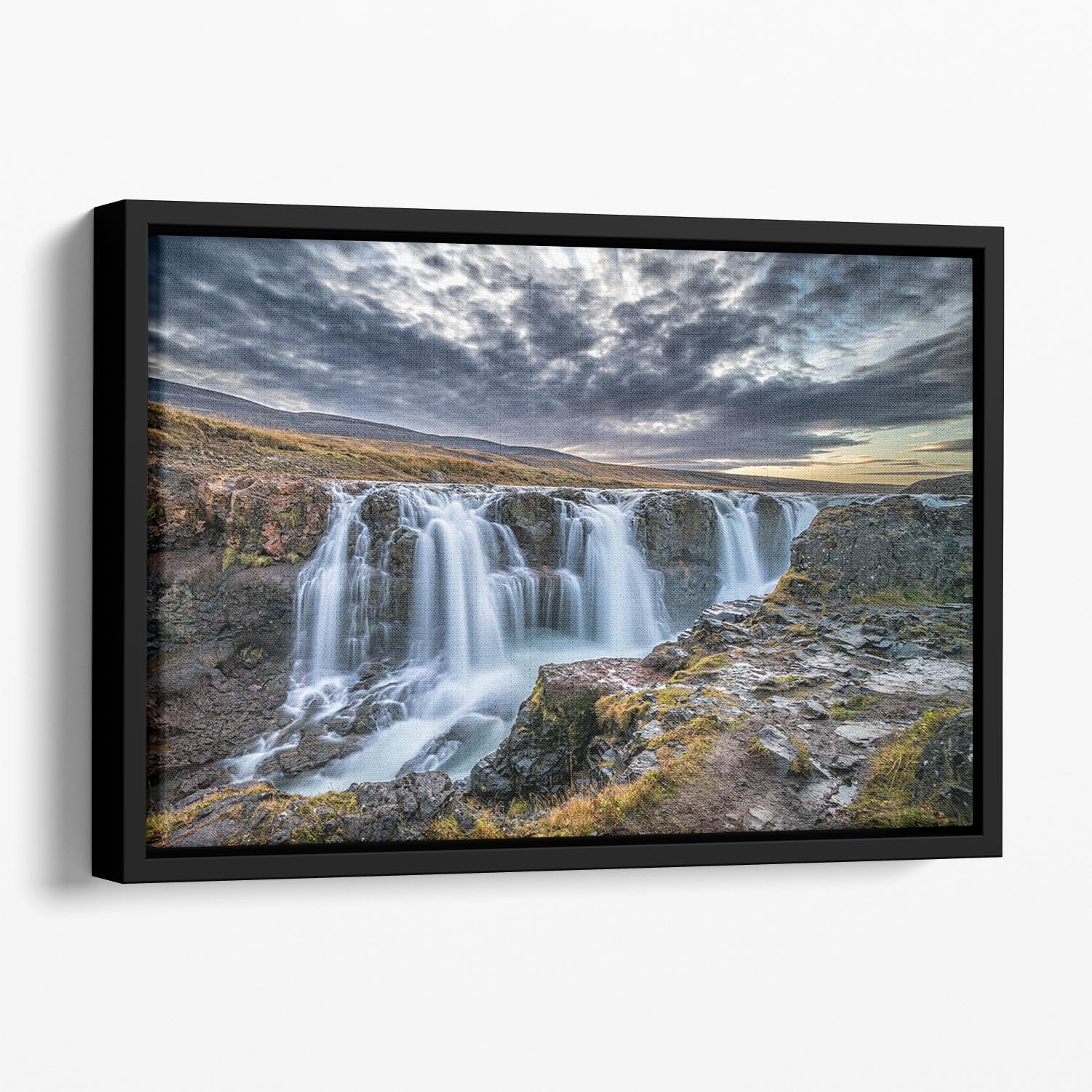 Unknown Falls In Iceland Floating Framed Canvas - Canvas Art Rocks - 1