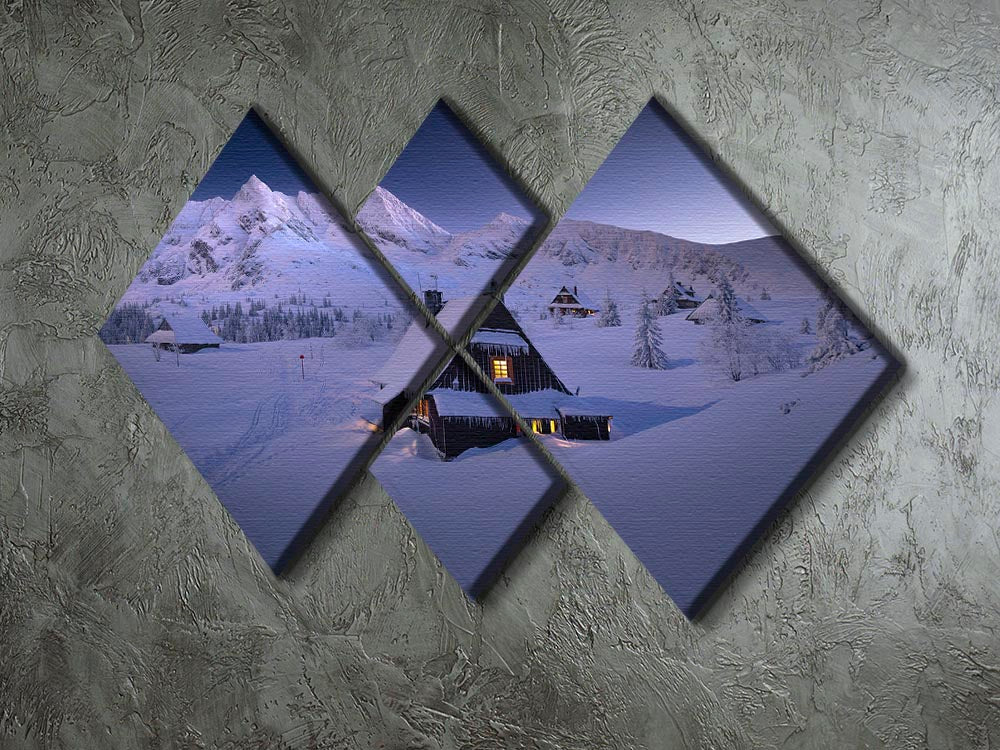 Winter Hut 4 Square Multi Panel Canvas - Canvas Art Rocks - 2