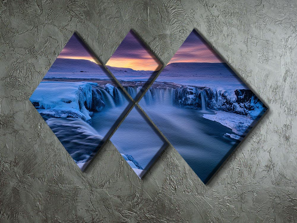 Wintry Waterfall 4 Square Multi Panel Canvas - Canvas Art Rocks - 2