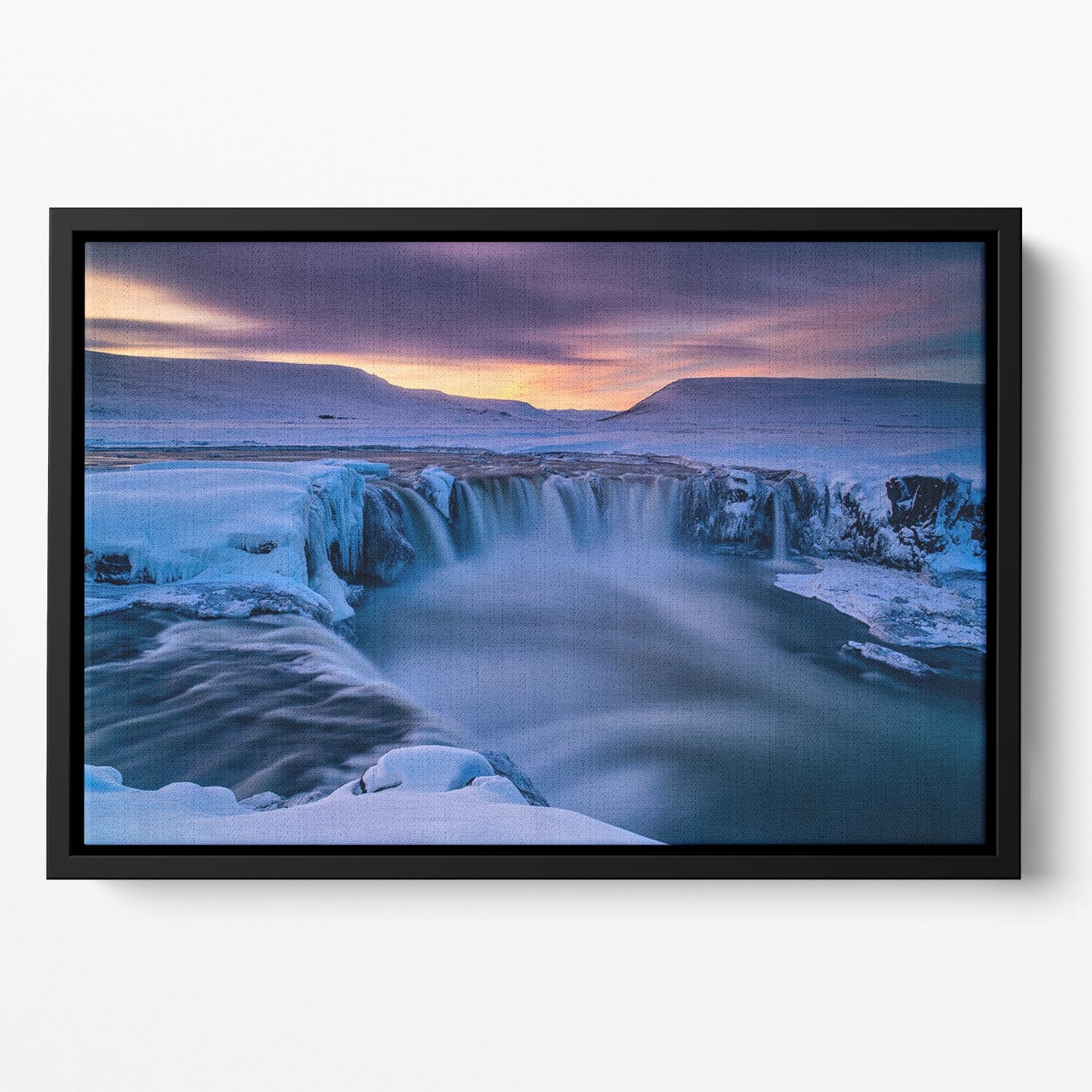 Wintry Waterfall Floating Framed Canvas - Canvas Art Rocks - 2