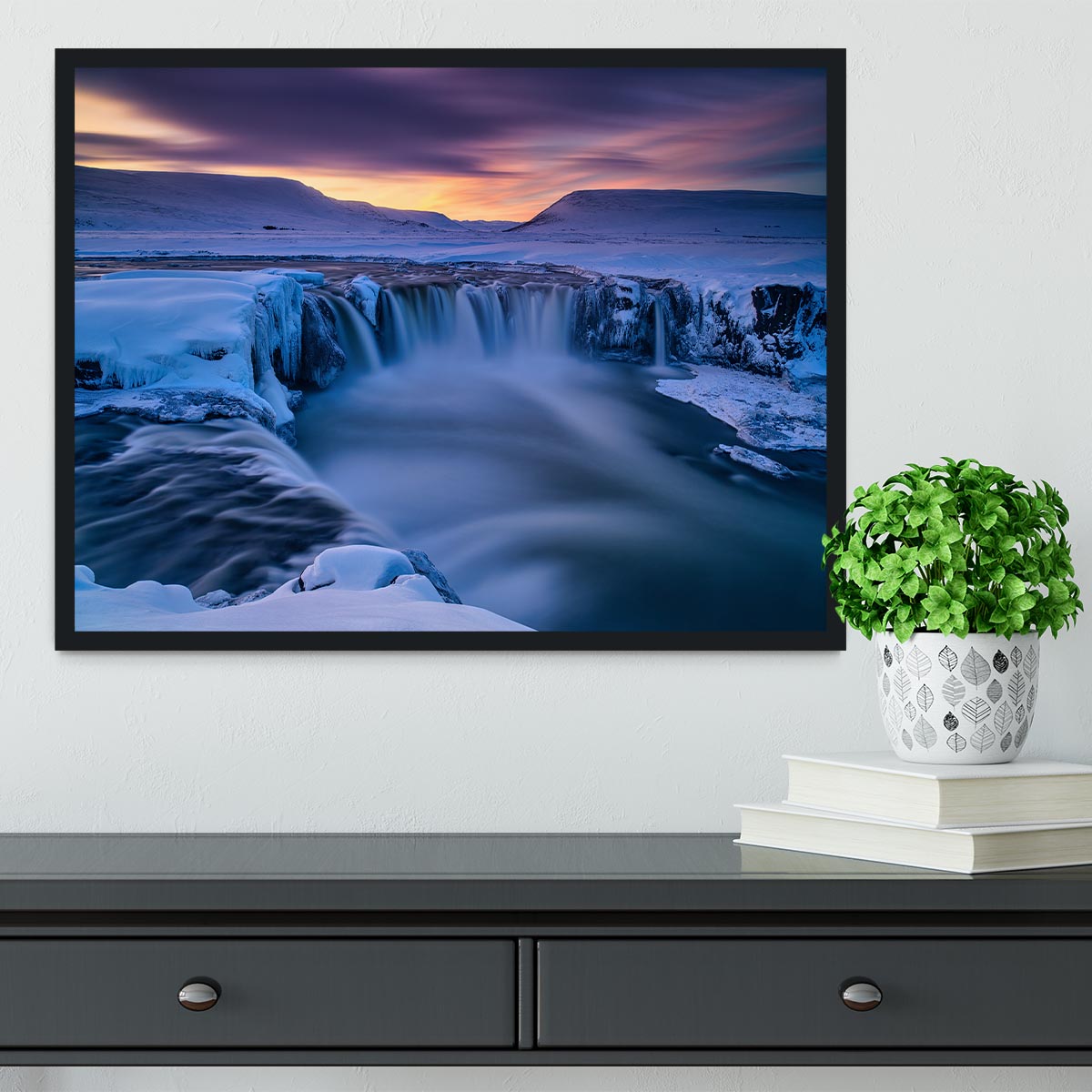 Wintry Waterfall Framed Print - Canvas Art Rocks - 2