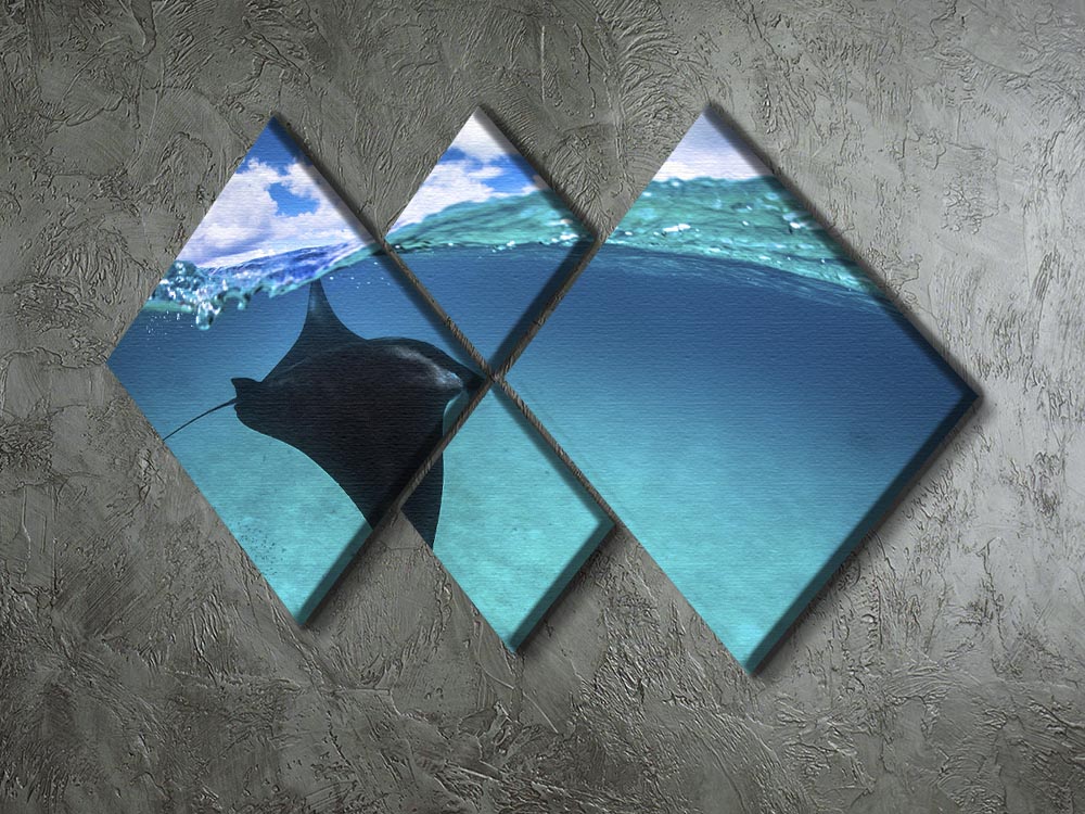A Reef Manta Ray In Mayotte 4 Square Multi Panel Canvas - Canvas Art Rocks - 2