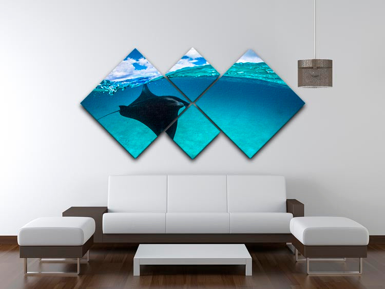 A Reef Manta Ray In Mayotte 4 Square Multi Panel Canvas - Canvas Art Rocks - 3