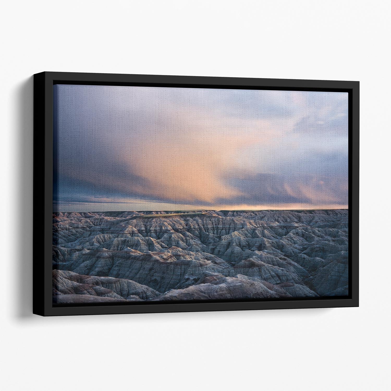 Twilight Over Badlands Floating Framed Canvas - Canvas Art Rocks - 1
