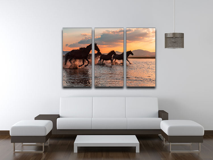 Water Horses 3 Split Panel Canvas Print - Canvas Art Rocks - 3