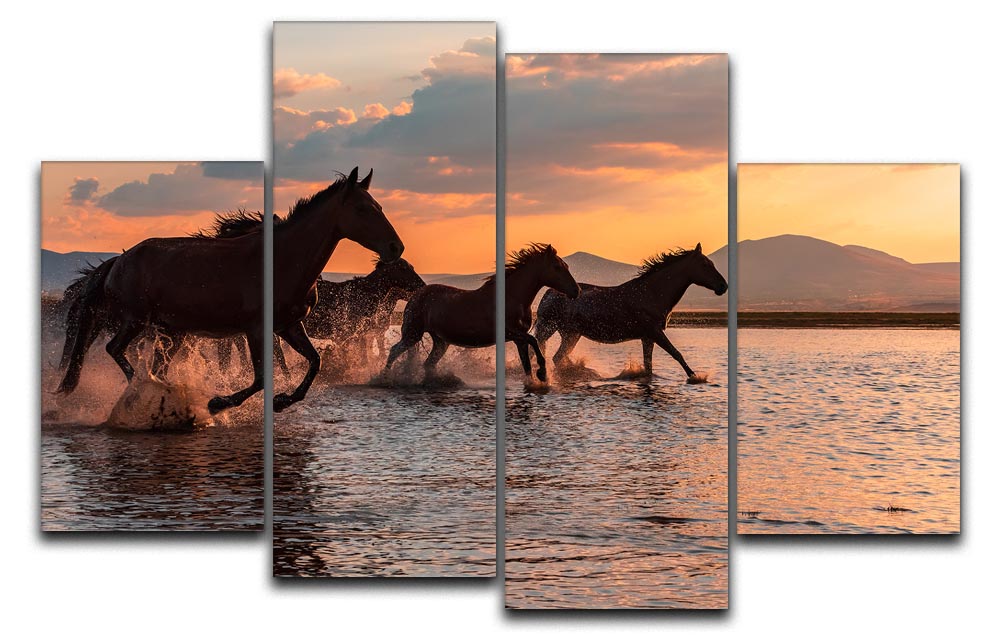 Water Horses 4 Split Panel Canvas - Canvas Art Rocks - 1