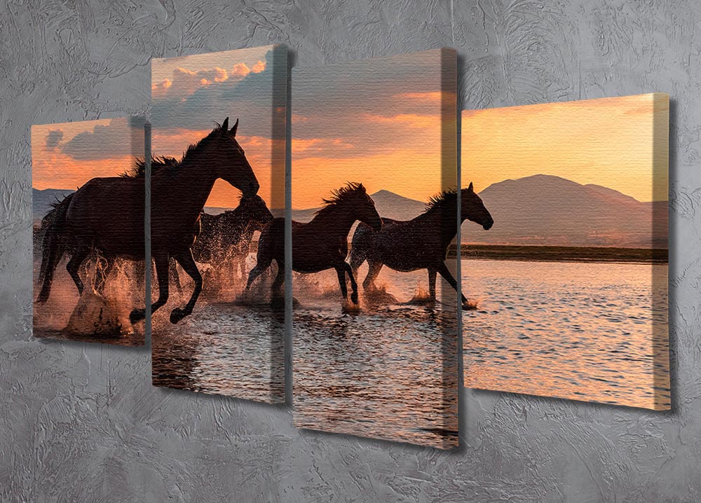 Water Horses 4 Split Panel Canvas - Canvas Art Rocks - 2