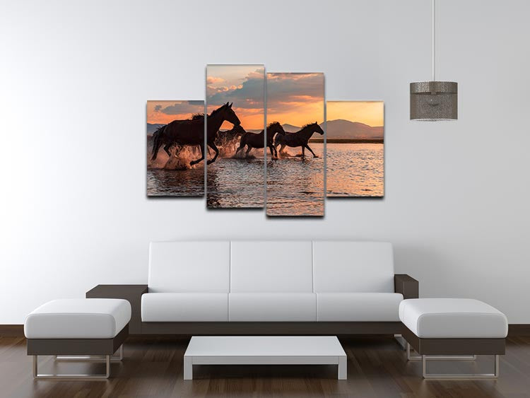 Water Horses 4 Split Panel Canvas - Canvas Art Rocks - 3