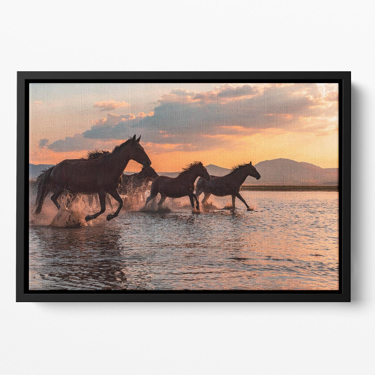 Water Horses Floating Framed Canvas - Canvas Art Rocks - 2