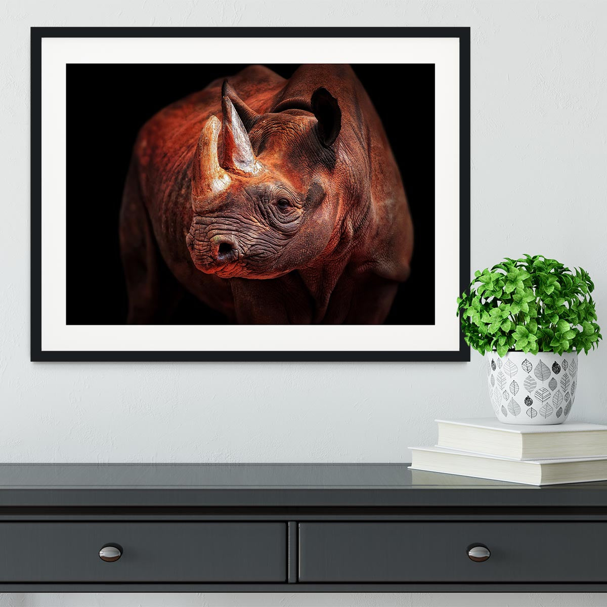 Rhino Posing Framed Print - Canvas Art Rocks - 1