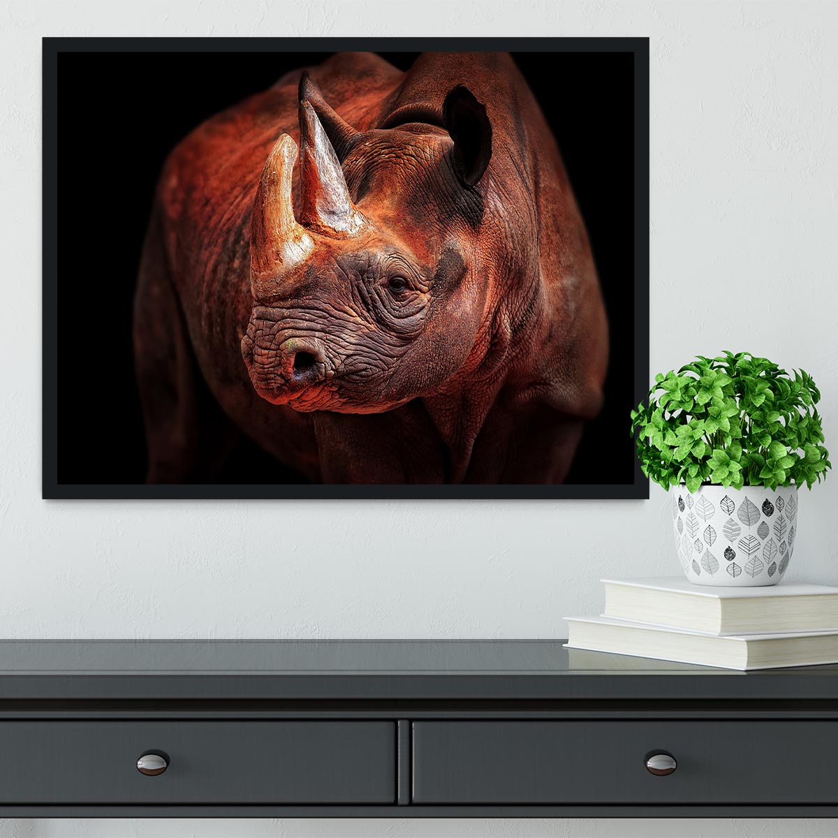 Rhino Posing Framed Print - Canvas Art Rocks - 2