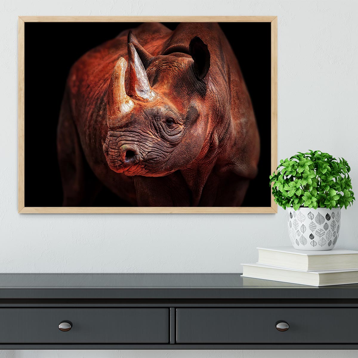 Rhino Posing Framed Print - Canvas Art Rocks - 4