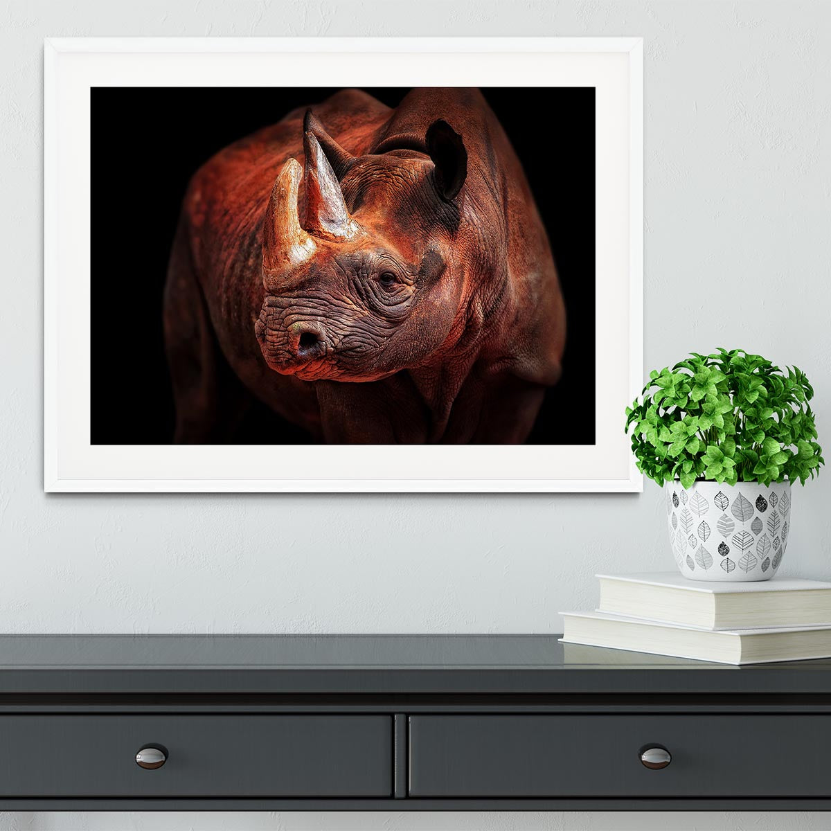 Rhino Posing Framed Print - Canvas Art Rocks - 5
