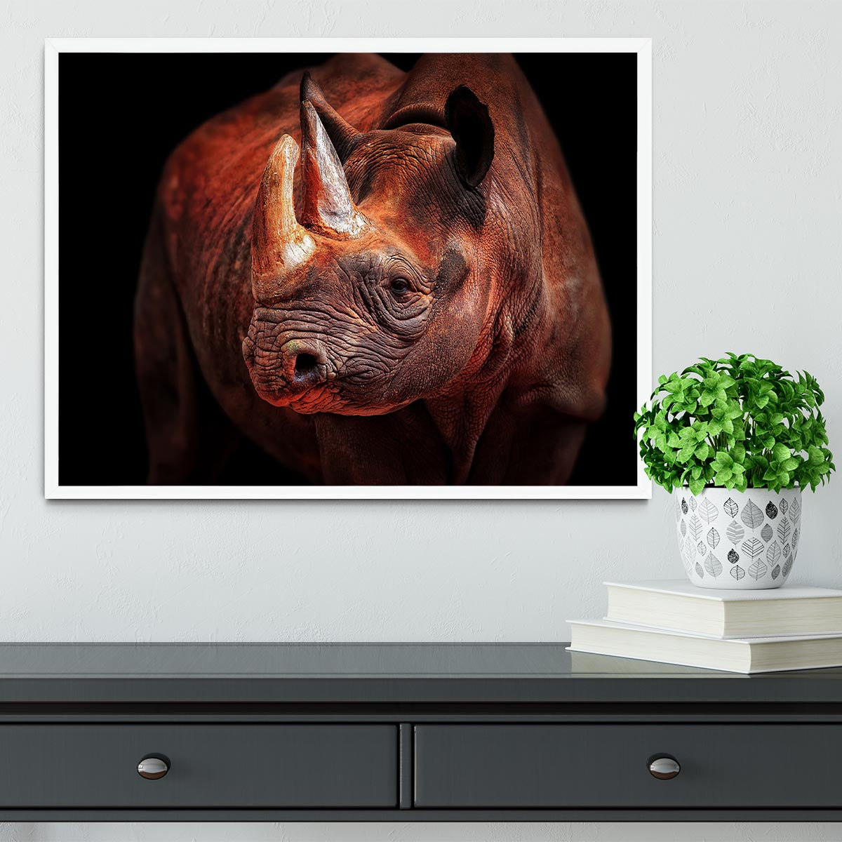 Rhino Posing Framed Print - Canvas Art Rocks -6