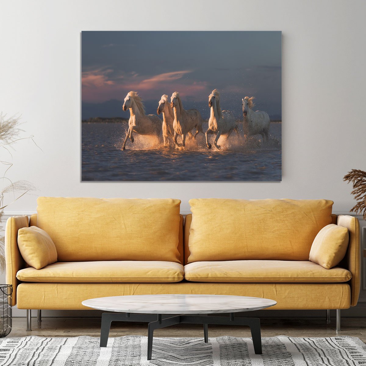 Camargue horses on sunset Canvas Print or Poster - Canvas Art Rocks - 4