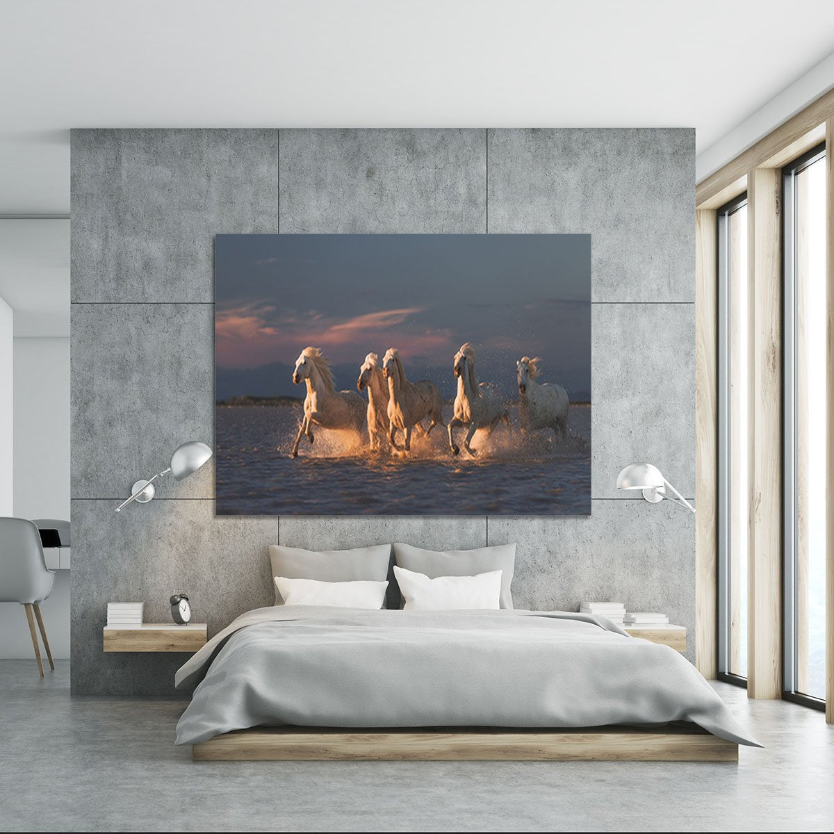Camargue horses on sunset Canvas Print or Poster - Canvas Art Rocks - 5