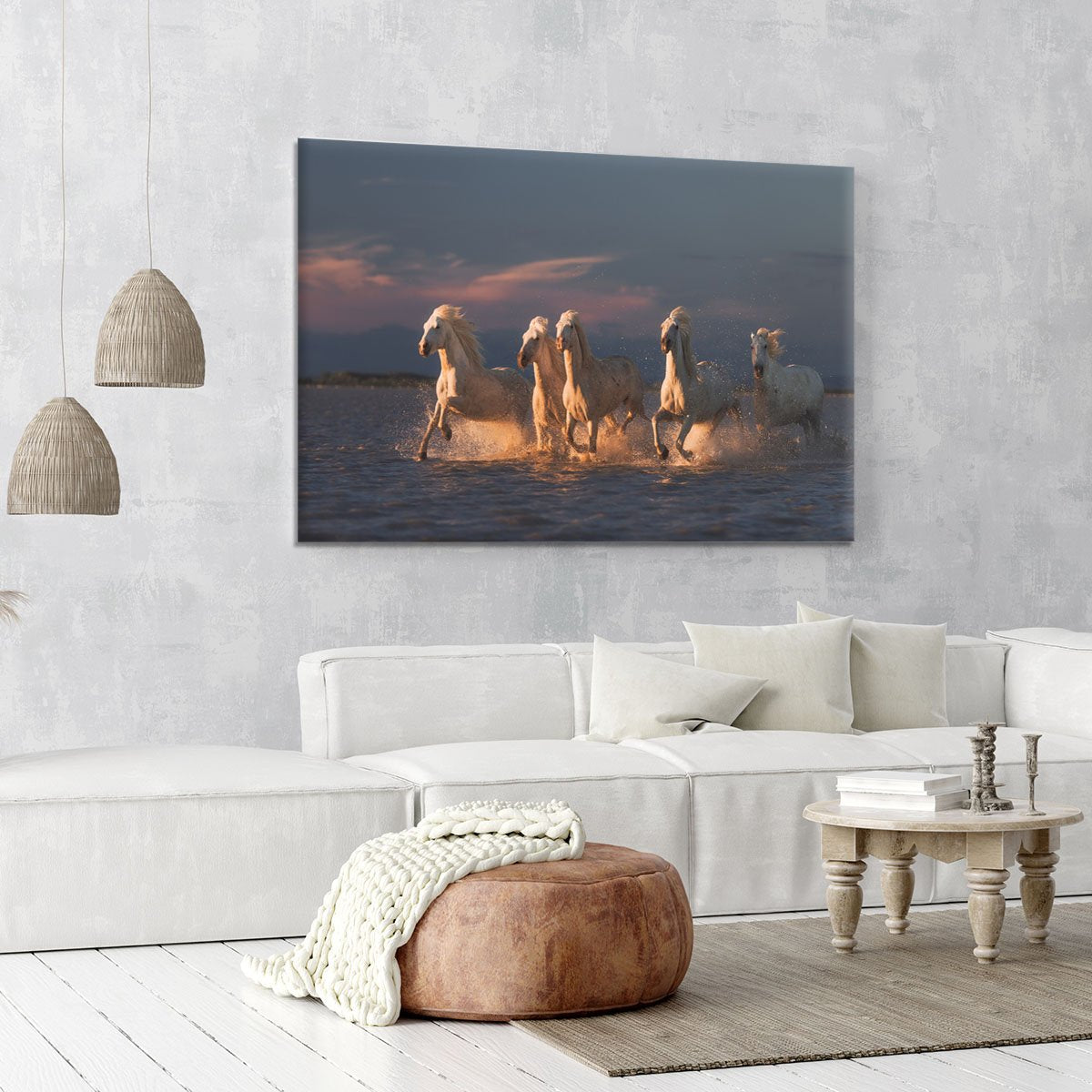 Camargue horses on sunset Canvas Print or Poster - Canvas Art Rocks - 6