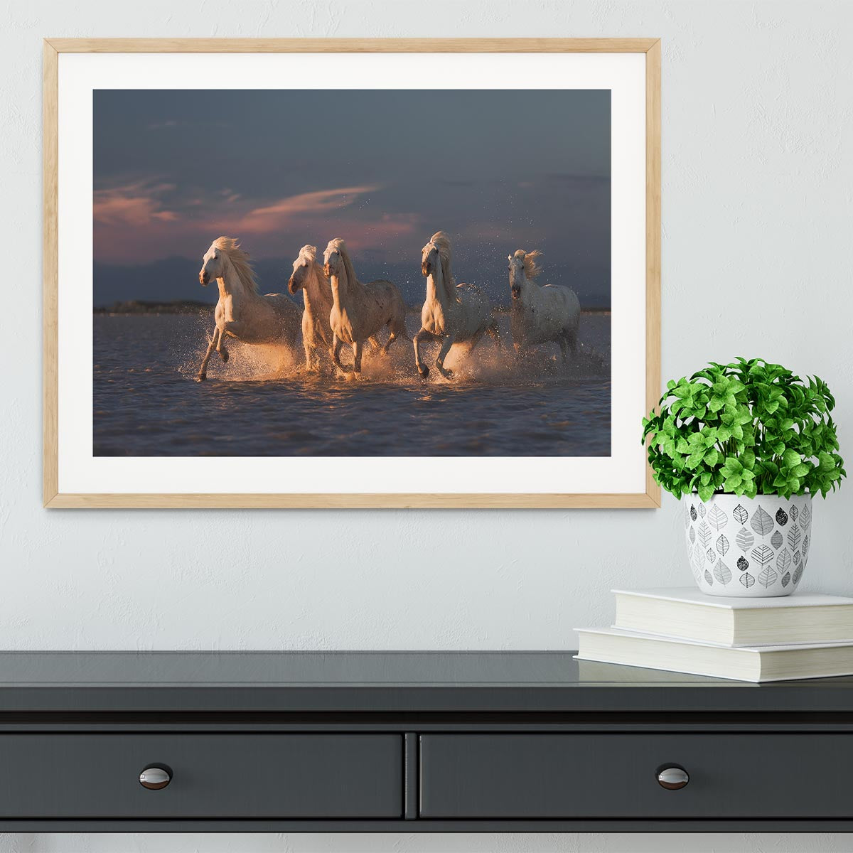 Camargue horses on sunset Framed Print - Canvas Art Rocks - 3