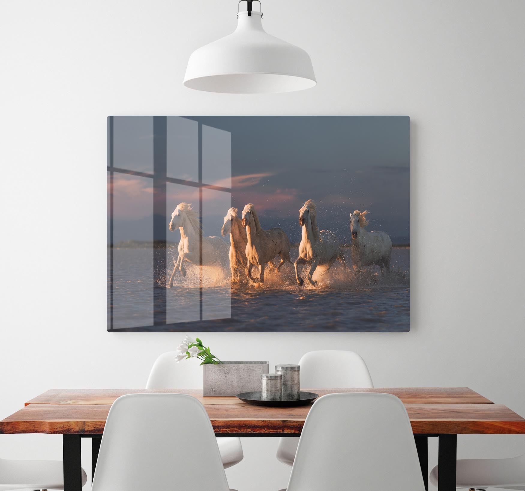 Camargue horses on sunset HD Metal Print - Canvas Art Rocks - 2