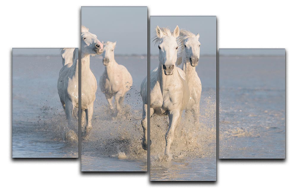 Running White Horses 4 Split Panel Canvas - Canvas Art Rocks - 1