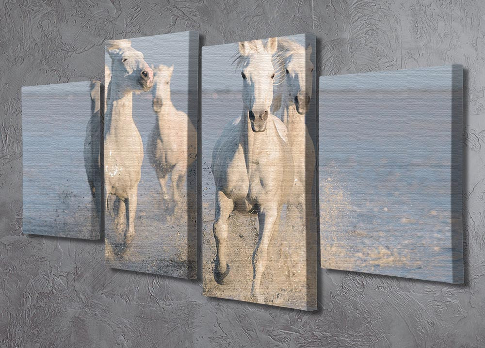 Running White Horses 4 Split Panel Canvas - Canvas Art Rocks - 2