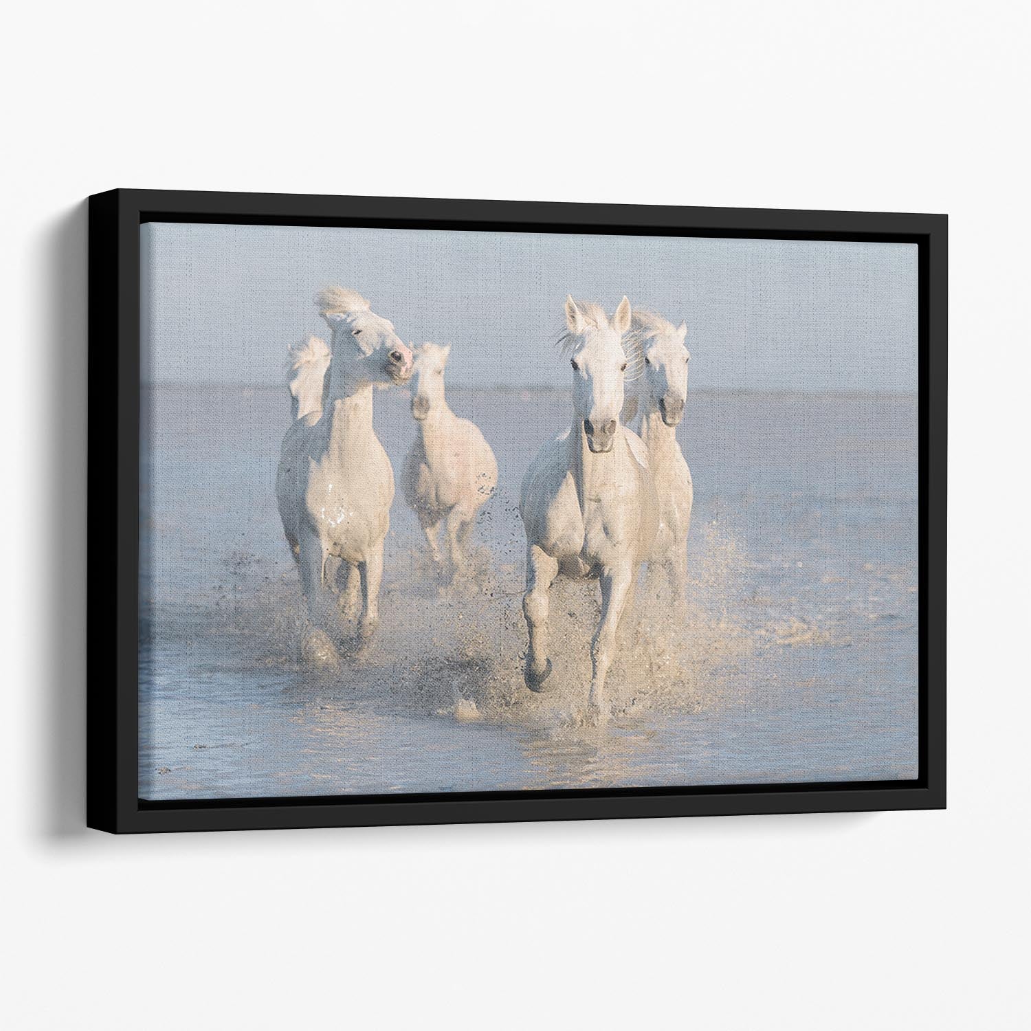 Running White Horses Floating Framed Canvas - Canvas Art Rocks - 1