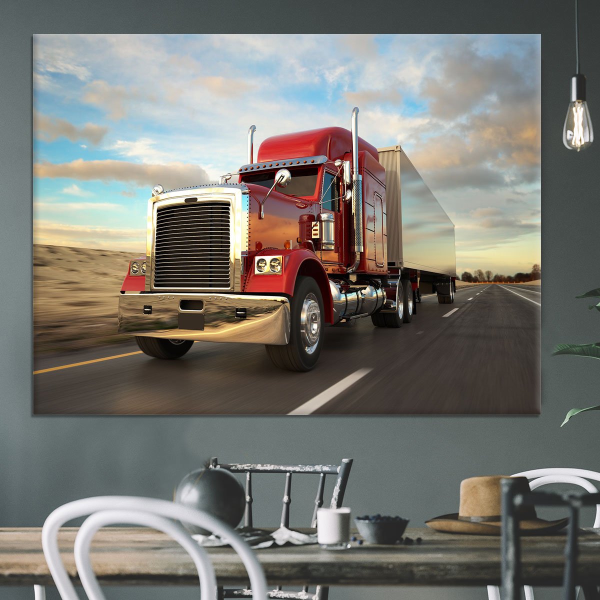 18 Wheel Red Truck Canvas Print or Poster