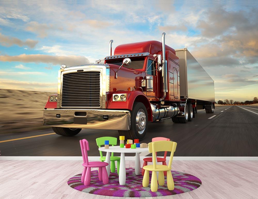 18 Wheel Red Truck Wall Mural Wallpaper - Canvas Art Rocks - 3