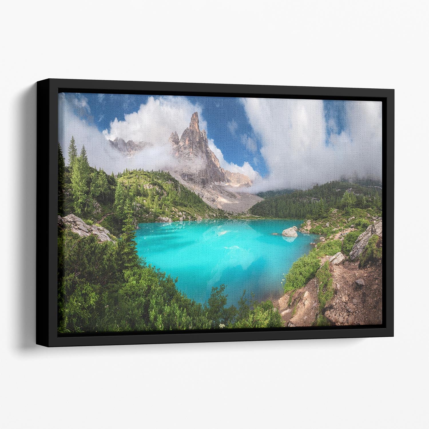 Veneto Lago Di Sorapis Panorama Floating Framed Canvas - Canvas Art Rocks - 1