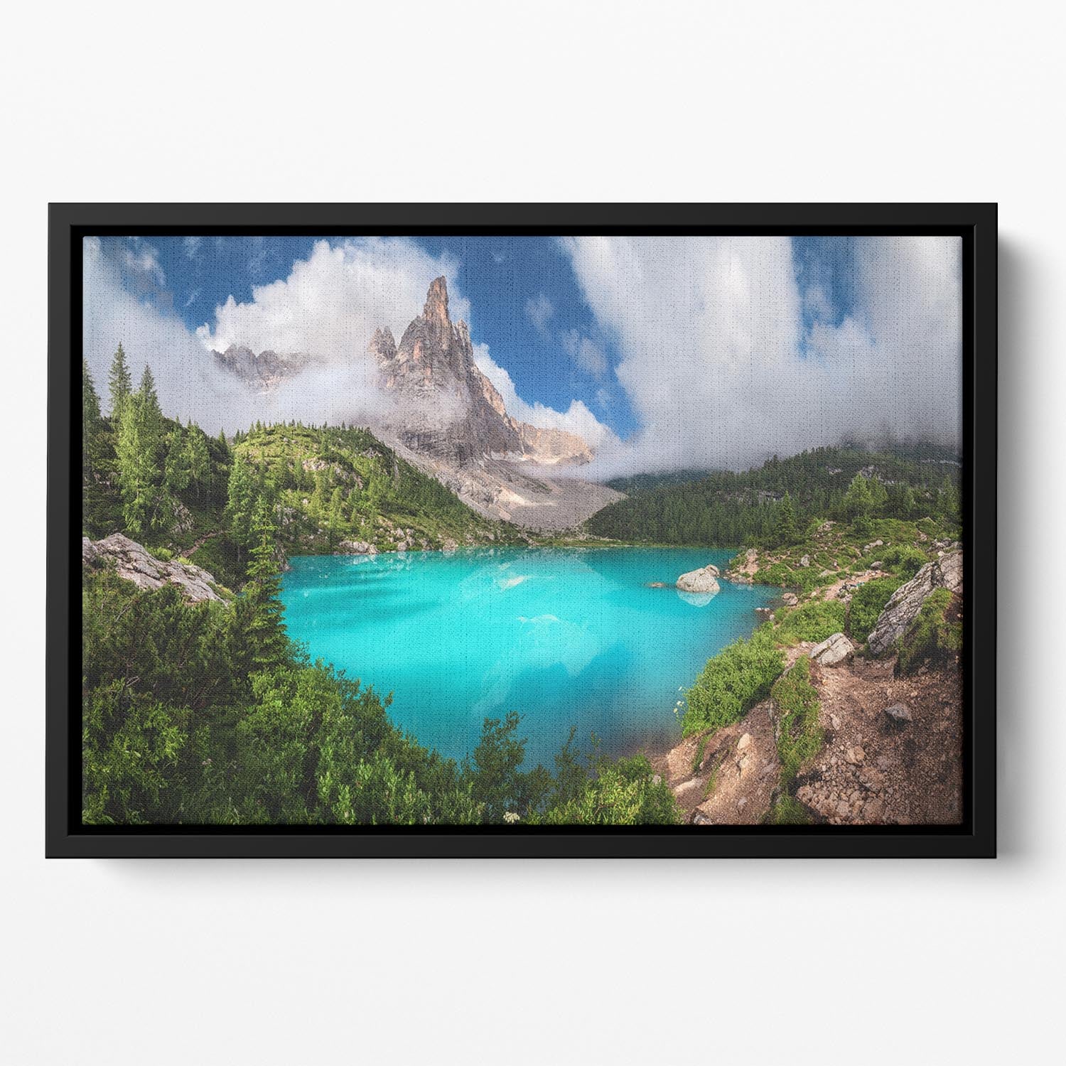 Veneto Lago Di Sorapis Panorama Floating Framed Canvas - Canvas Art Rocks - 2