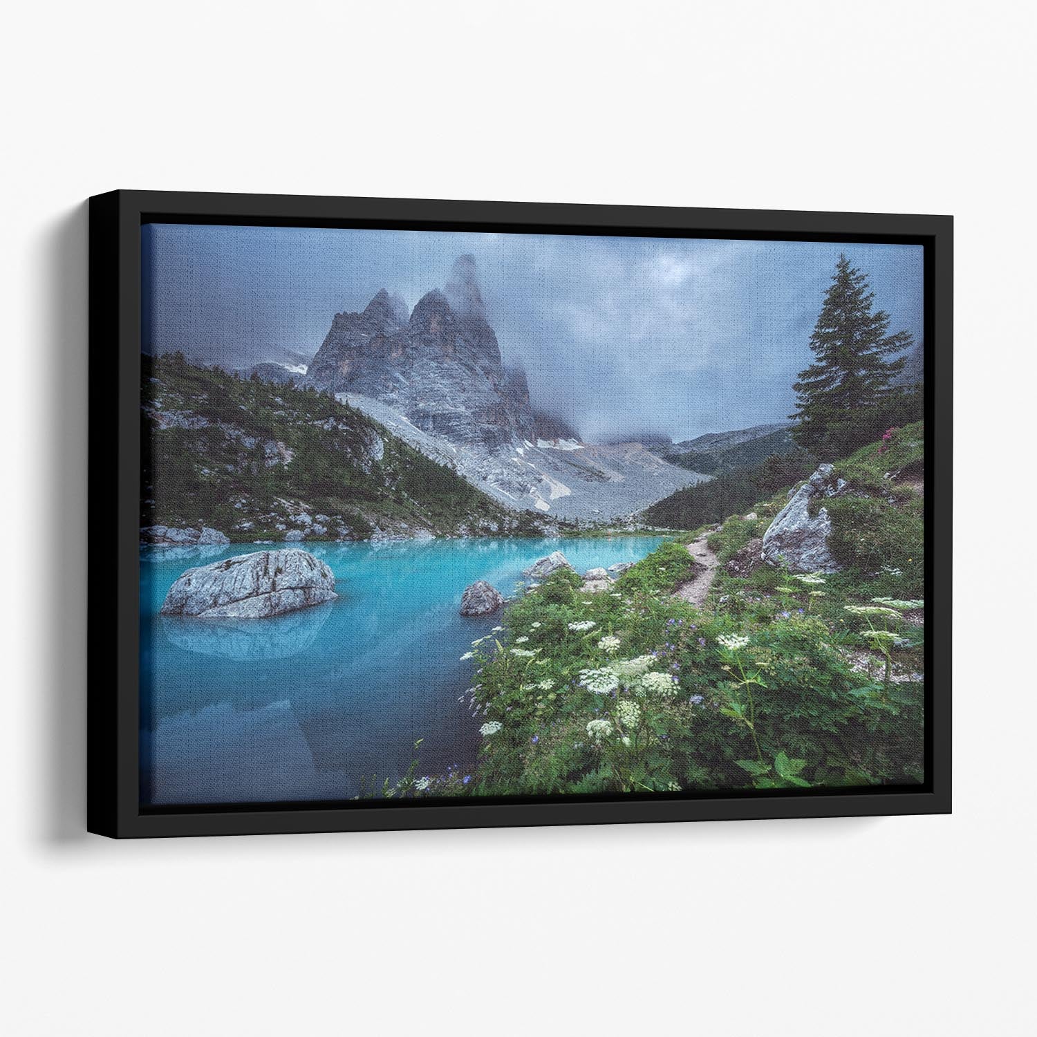 Veneto Lago Di Sorapis Panorama Floating Framed Canvas - Canvas Art Rocks - 1