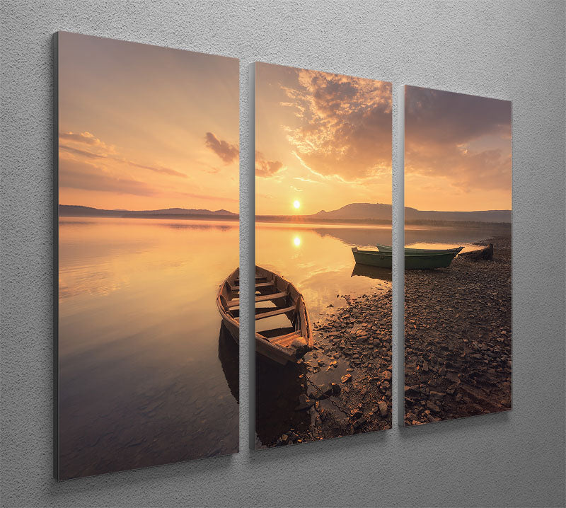 Rowing Boats In The Sunset 3 Split Panel Canvas Print - Canvas Art Rocks - 2
