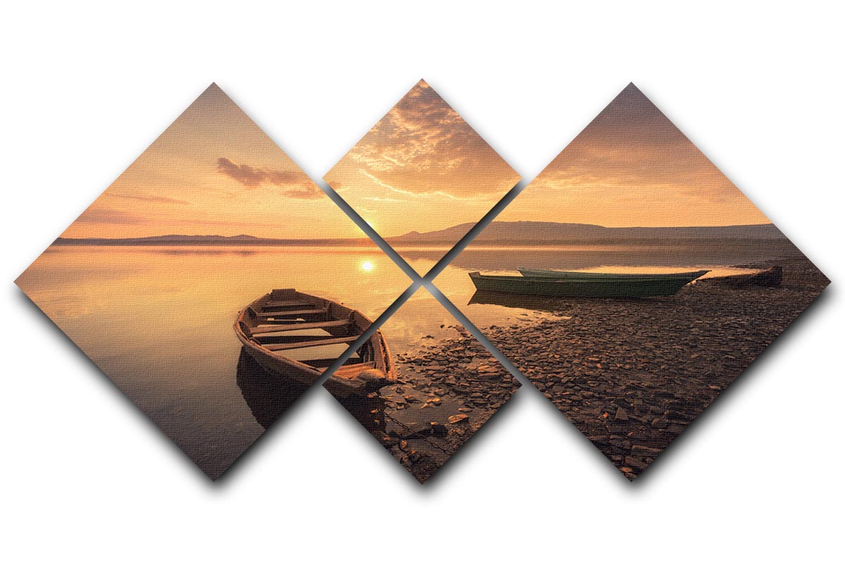 Rowing Boats In The Sunset 4 Square Multi Panel Canvas - Canvas Art Rocks - 1
