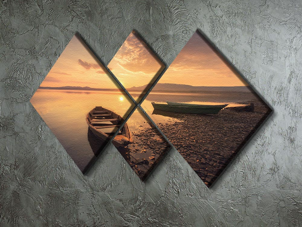 Rowing Boats In The Sunset 4 Square Multi Panel Canvas - Canvas Art Rocks - 2