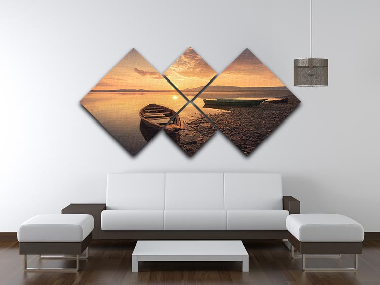 Rowing Boats In The Sunset 4 Square Multi Panel Canvas - Canvas Art Rocks - 3