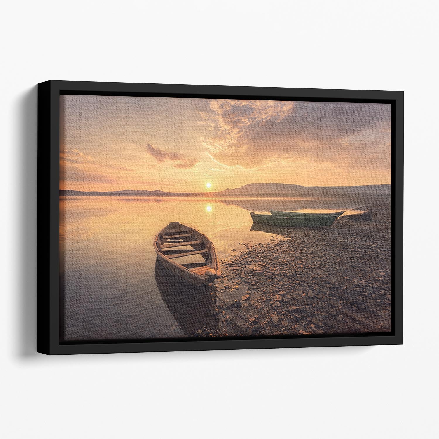 Rowing Boats In The Sunset Floating Framed Canvas - Canvas Art Rocks - 1