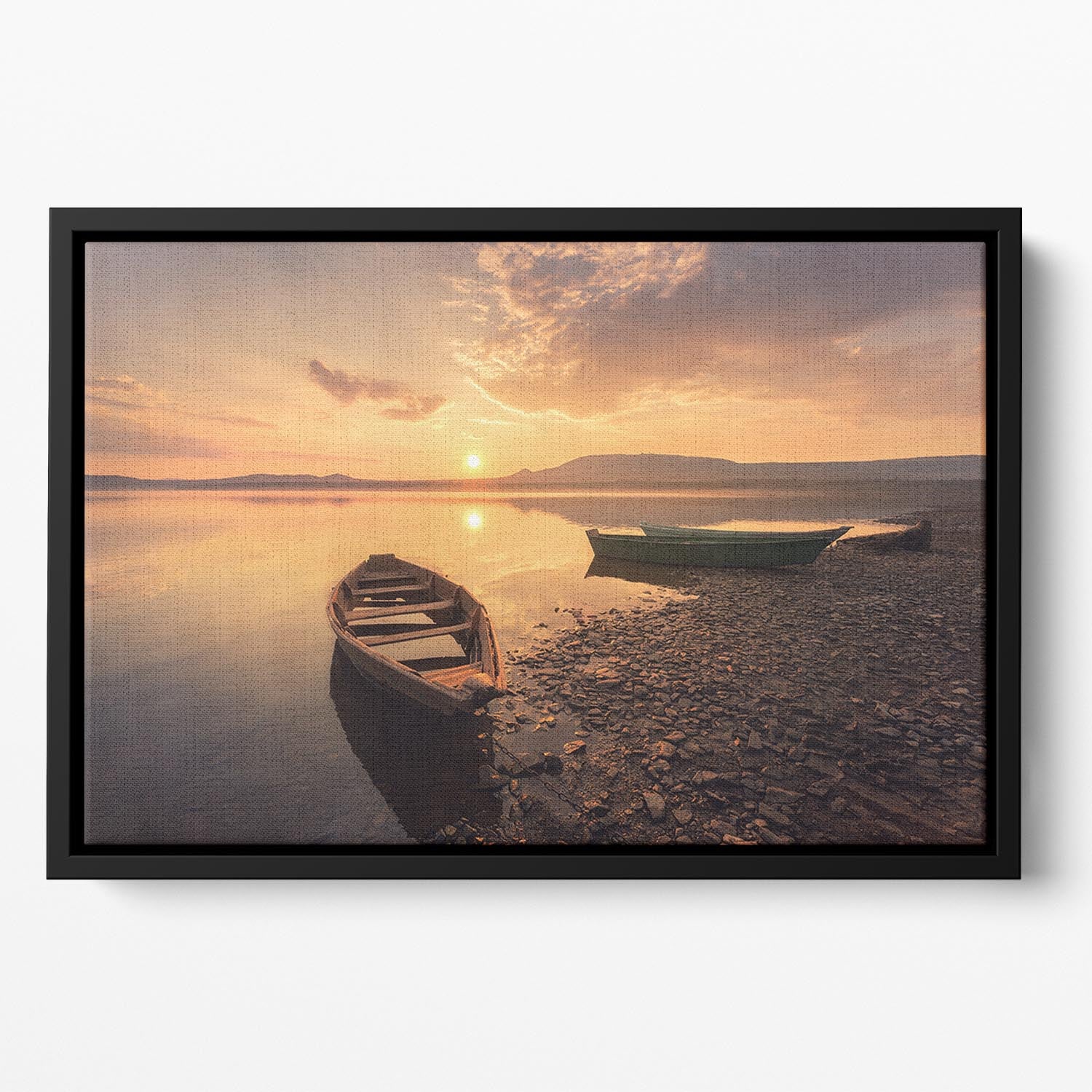 Rowing Boats In The Sunset Floating Framed Canvas - Canvas Art Rocks - 2