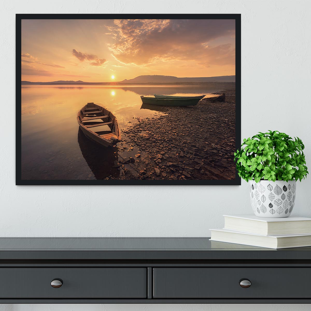 Rowing Boats In The Sunset Framed Print - Canvas Art Rocks - 2