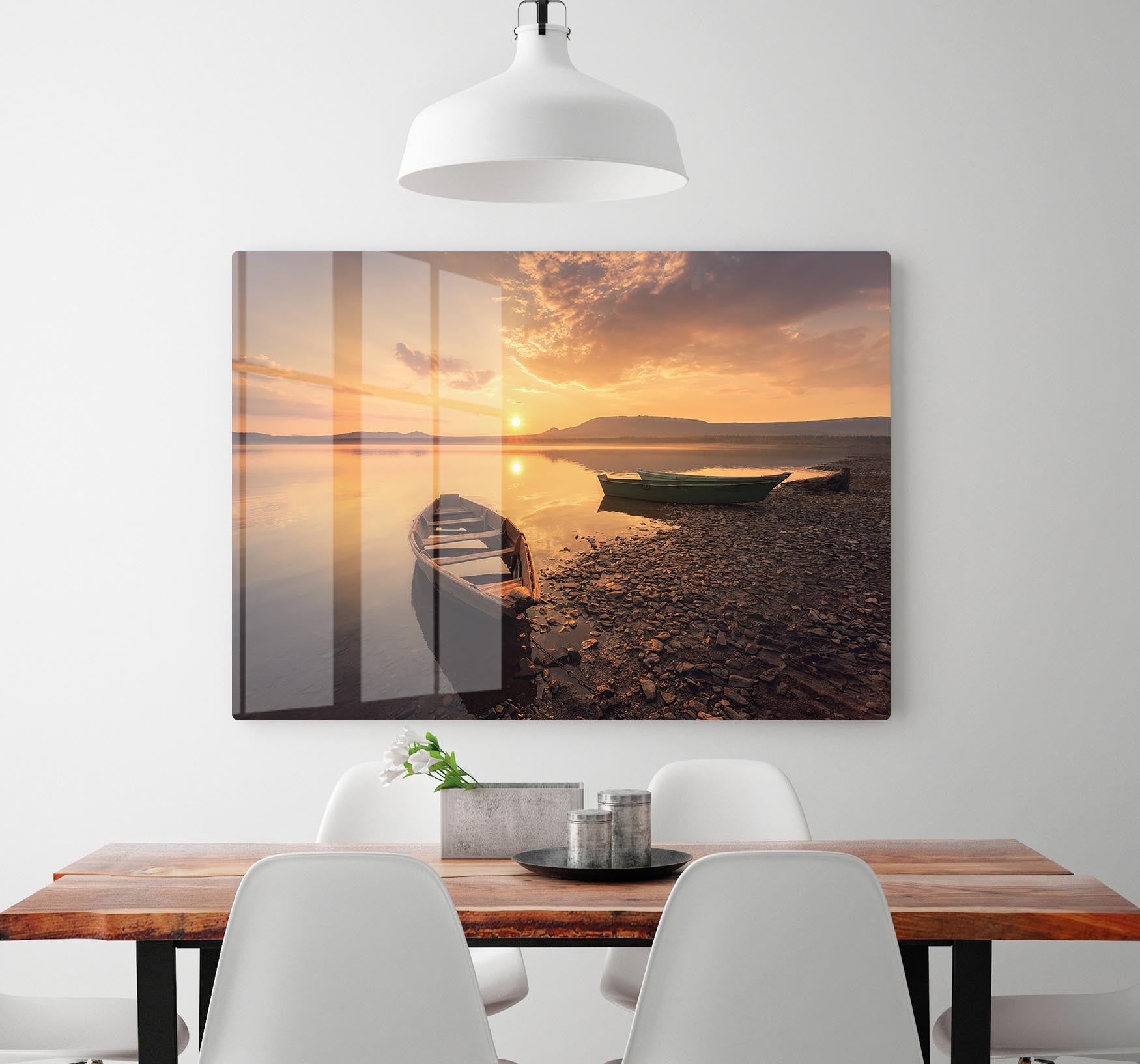Rowing Boats In The Sunset HD Metal Print - Canvas Art Rocks - 2