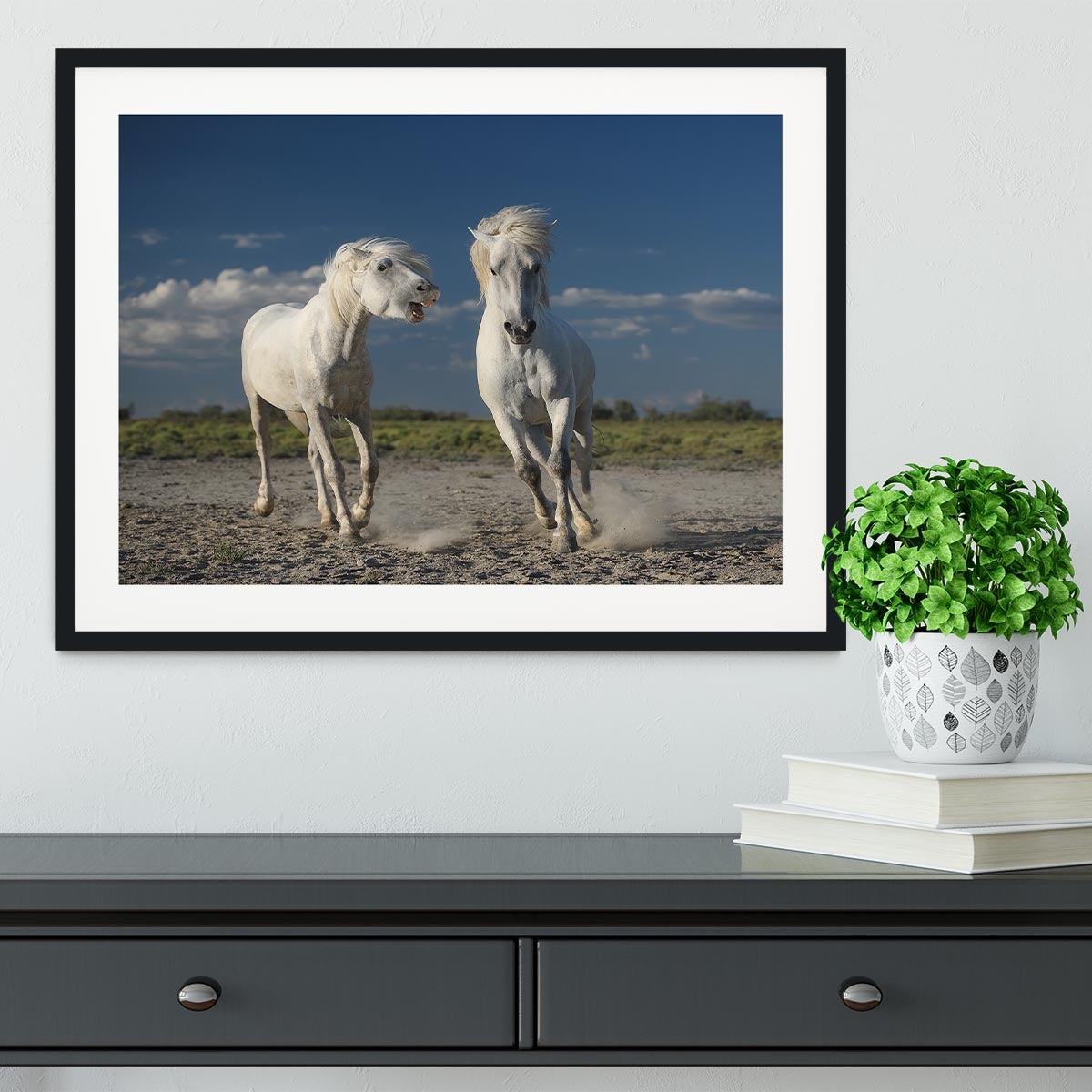 White Beach Horses Framed Print - Canvas Art Rocks - 1