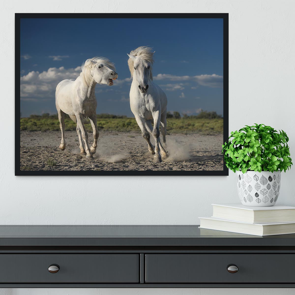 White Beach Horses Framed Print - Canvas Art Rocks - 2