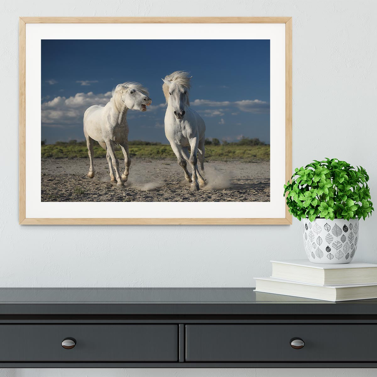 White Beach Horses Framed Print - Canvas Art Rocks - 3