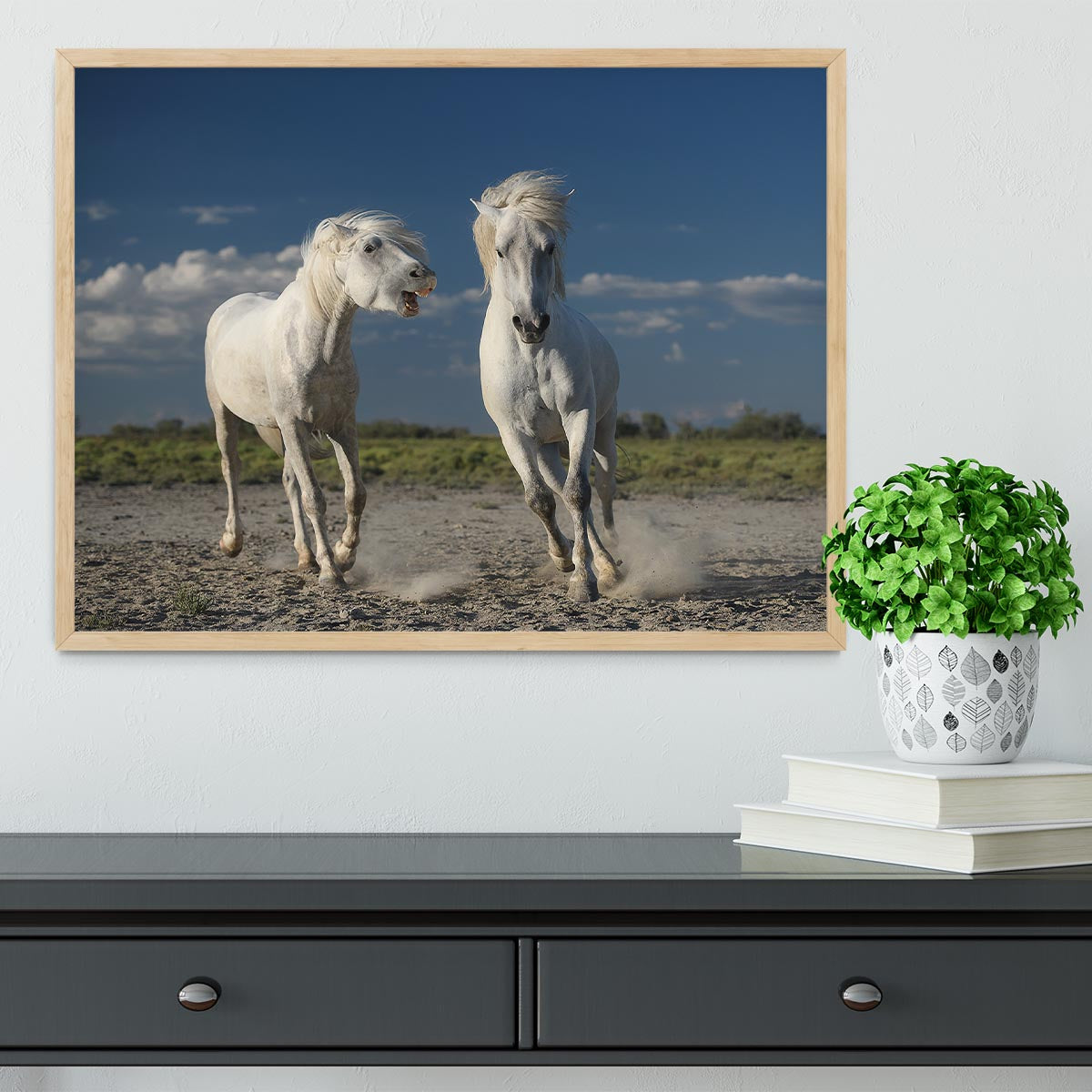 White Beach Horses Framed Print - Canvas Art Rocks - 4
