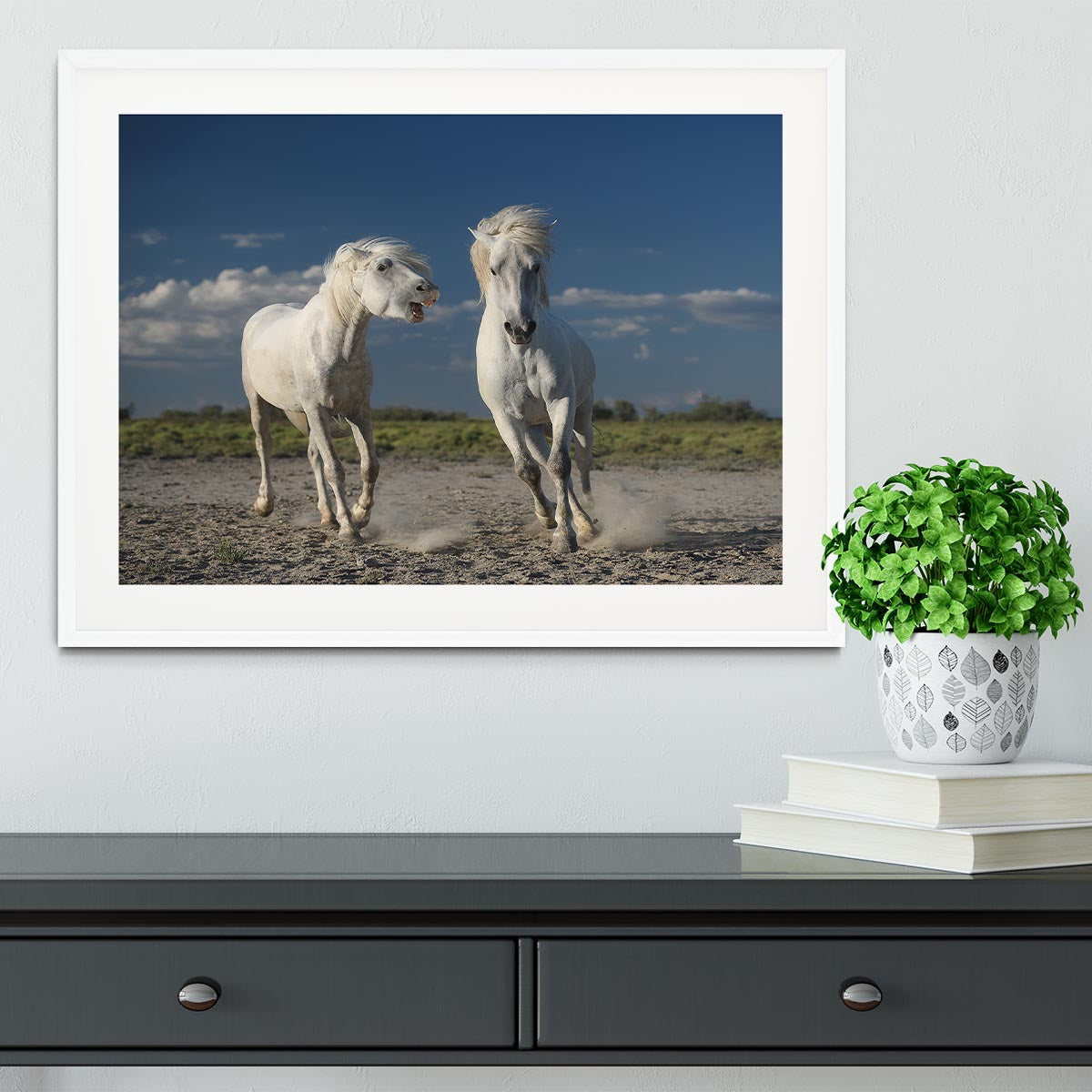 White Beach Horses Framed Print - Canvas Art Rocks - 5