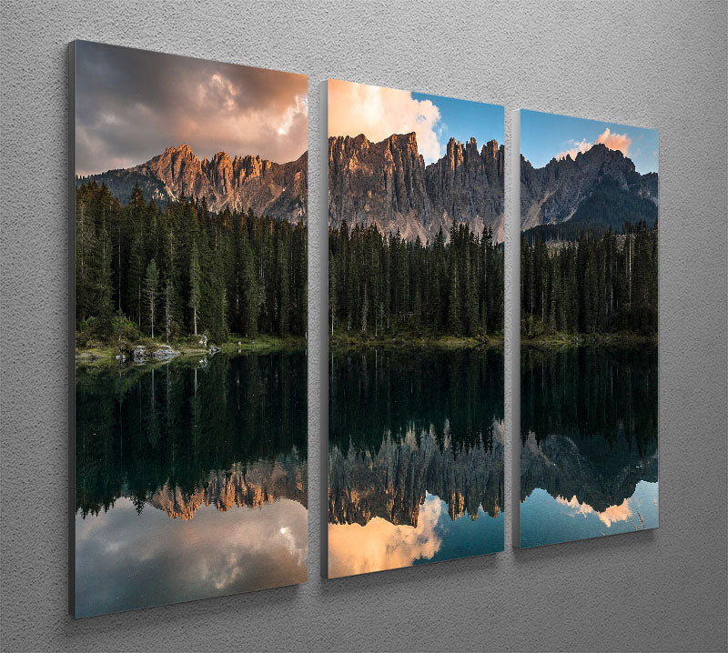 Sunset At Lake Carezza 3 Split Panel Canvas Print - Canvas Art Rocks - 2