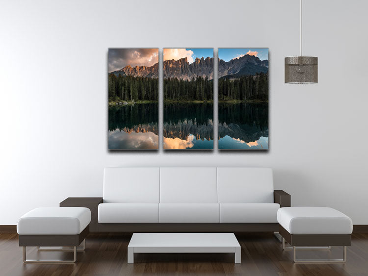Sunset At Lake Carezza 3 Split Panel Canvas Print - Canvas Art Rocks - 3