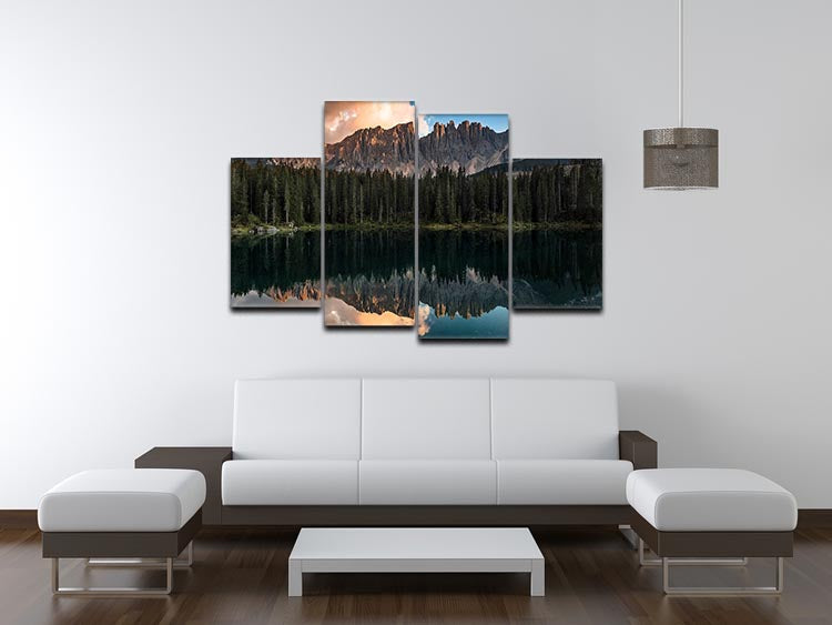 Sunset At Lake Carezza 4 Split Panel Canvas - Canvas Art Rocks - 3